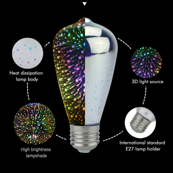 Иновативна 3D LED крушка ST64 тип фойерверка, E27, 5W, 13005 х 64мм - Home Sweet Home, винтидж